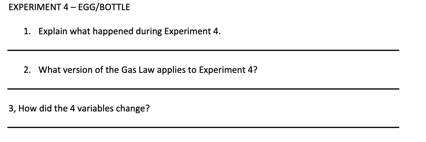 egg in a bottle experiment combined gas law