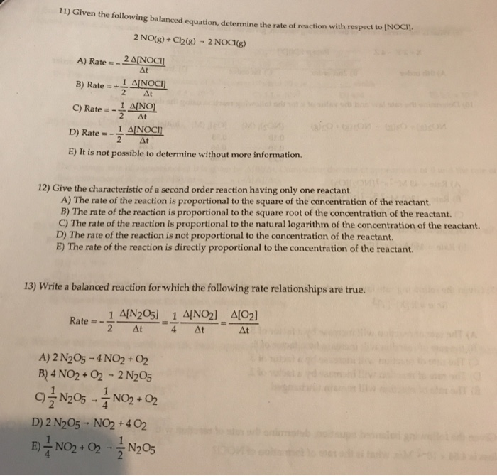 11 Given The Following Balanced Equation Determine