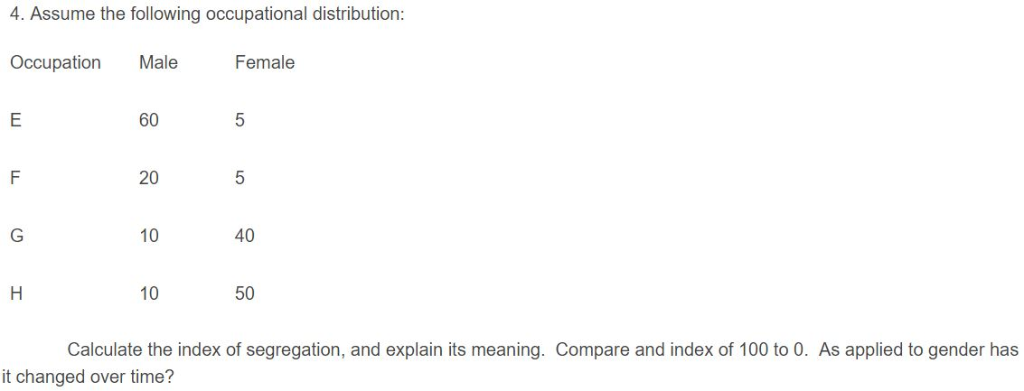 Solved 4 Assume The Following Occupational Distribution