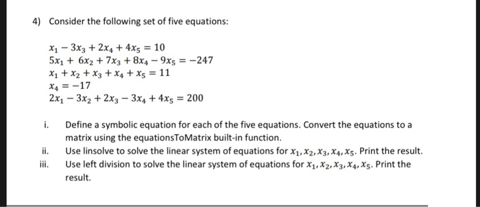 Solved 4) Consider the following set of five equations: | Chegg.com