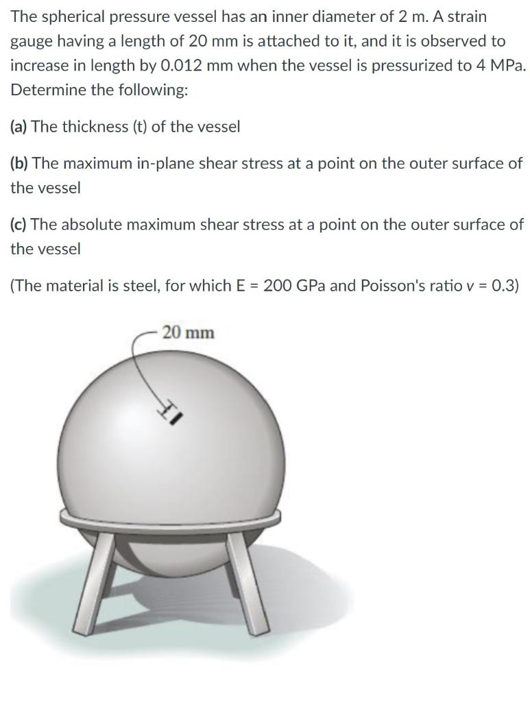 Solved The Spherical Pressure Vessel Has An Inner Diameter | Chegg.com