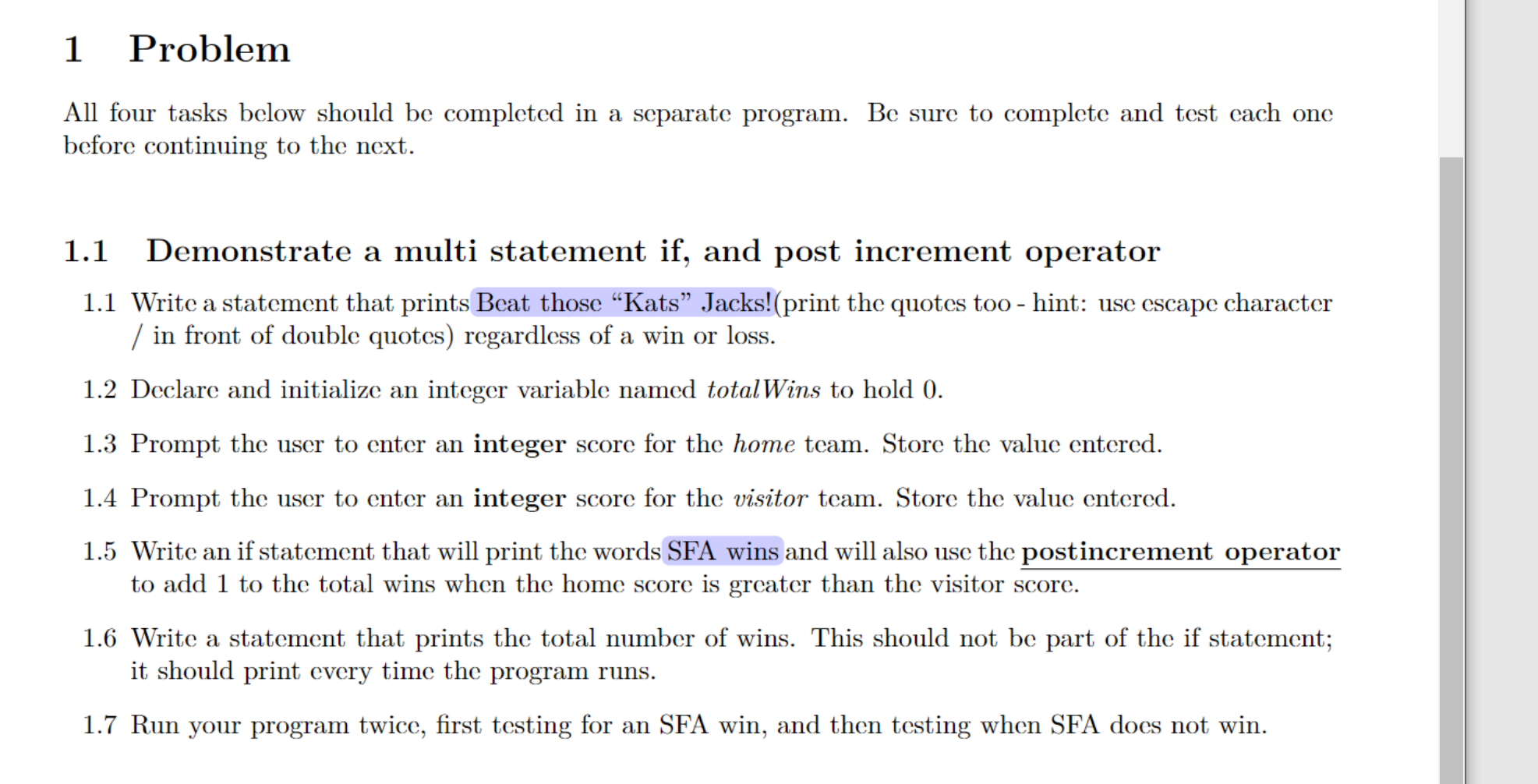 Solved 1 Problem All four tasks below should be completed in | Chegg.com