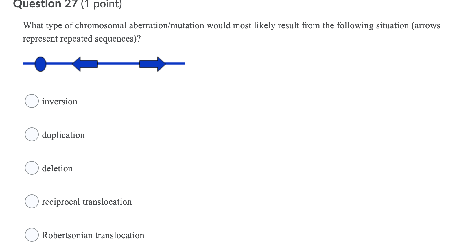 Solved Question 27 (1 point) What type of chromosomal | Chegg.com