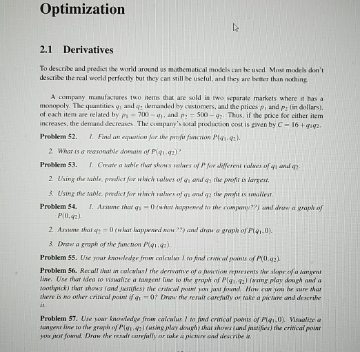Solved Optimization 2.1 Derivatives To describe and predict | Chegg.com