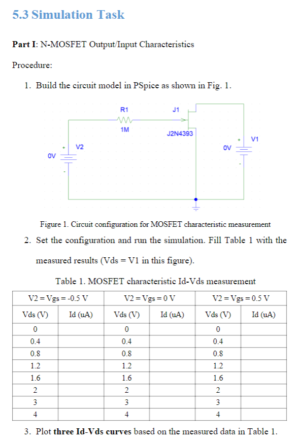 5.3 Simulation Task Part I: N-MOSFET Output Input | Chegg.com