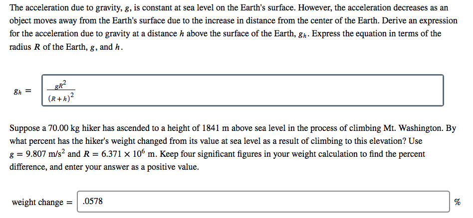 Solved The acceleration due to gravity, g, is constant at | Chegg.com