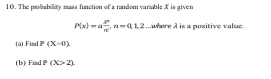 Solved 10. The probability mass function of a random | Chegg.com