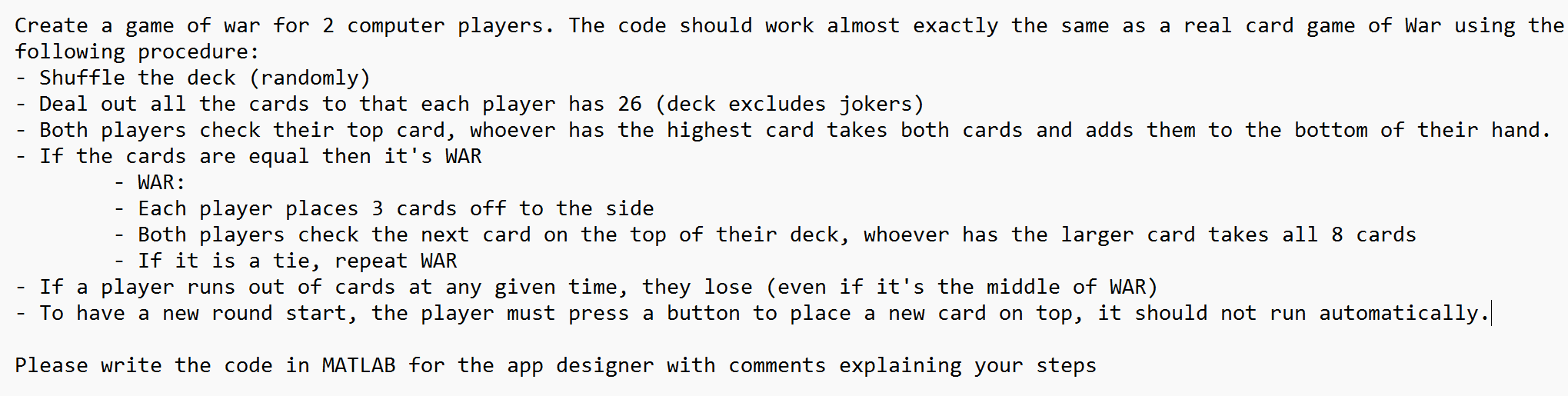 Solved Create a game of war for 2 ﻿computer players. The | Chegg.com