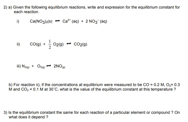 Solved 2) a) Given the following equilibrium reactions, | Chegg.com