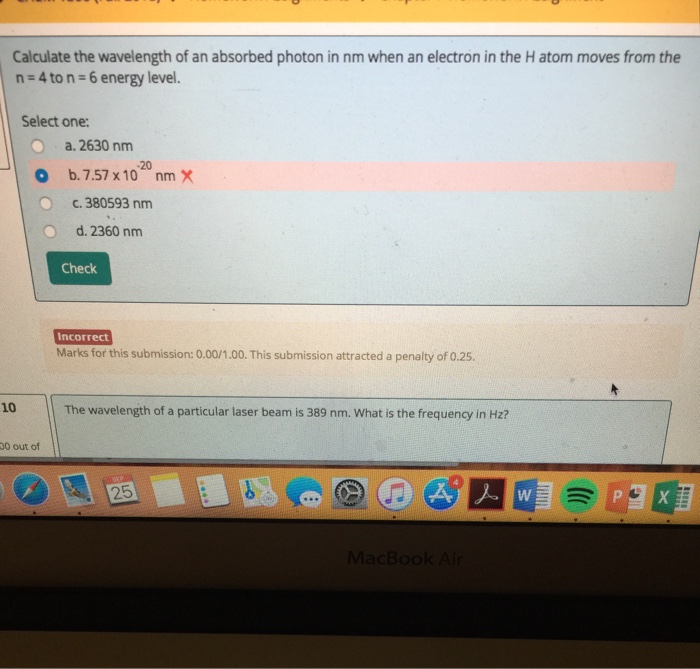 Solved Calculate the wavelength of an absorbed photon in nm | Chegg.com