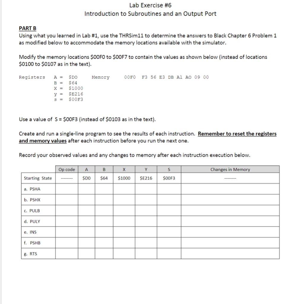 Lab Exercise \#6 Introduction to Subroutines and an | Chegg.com
