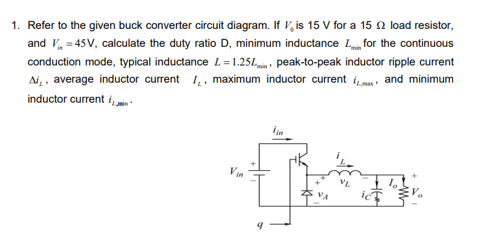 Solved 1. Refer to the given buck converter circuit diagram. | Chegg.com