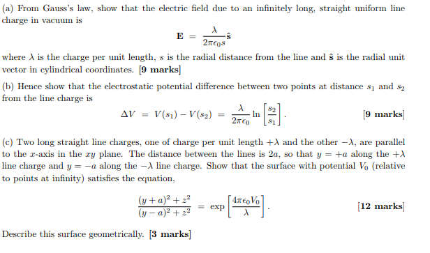 Solved (a) From Gauss's law, show that the electric field | Chegg.com