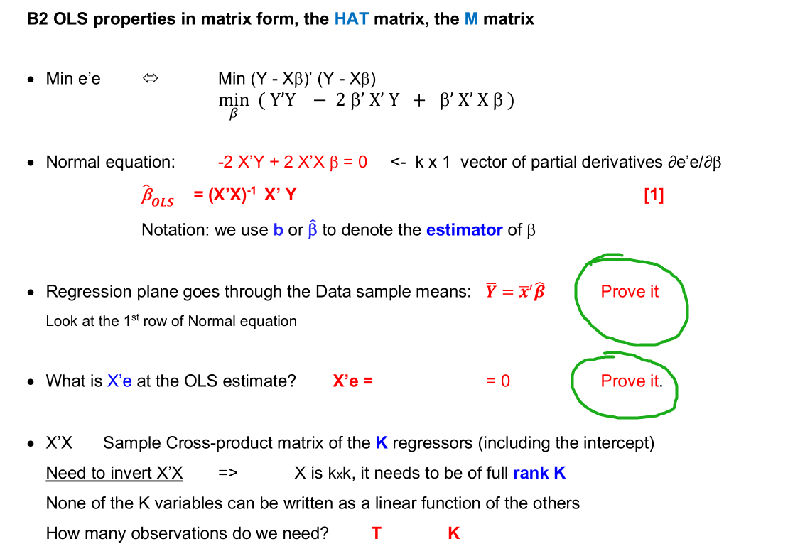 B2 OLS properties in matrix form, the HAT matrix, the | Chegg.com