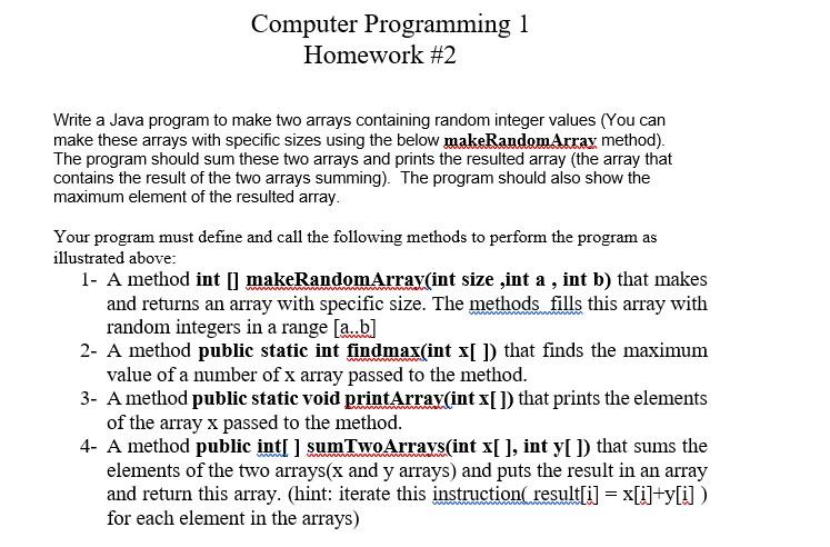 Solved Computer Programming 1 Homework #2 Write a Java | Chegg.com