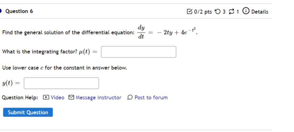 Solved Question 6 B0/2 Pts 5 3 1 0 Details Find The General | Chegg.com