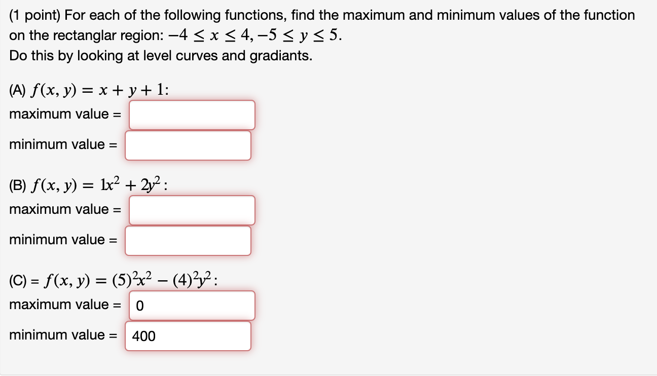 Solved (1 point) For each of the following functions, find | Chegg.com