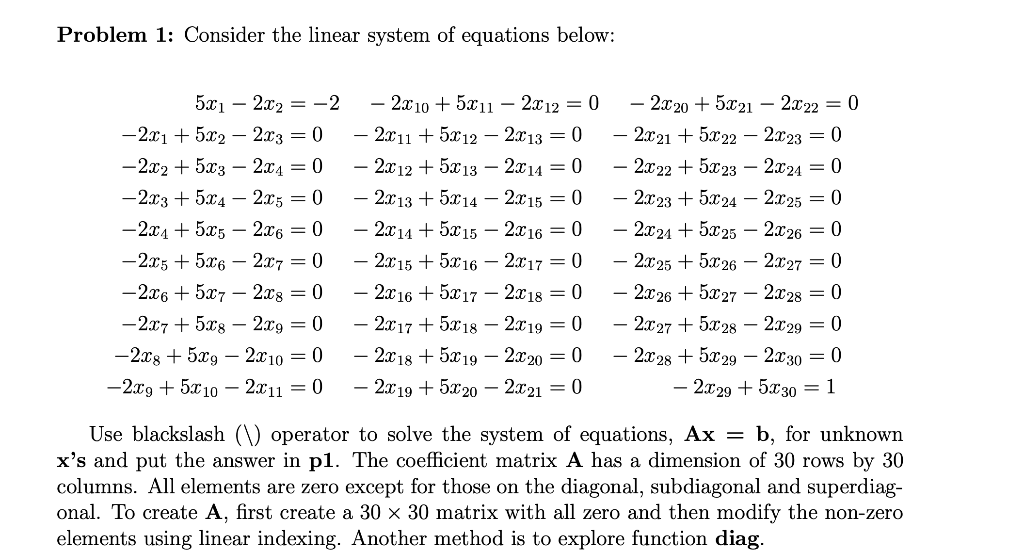 Solved Problem 1: Consider the linear system of equations | Chegg.com