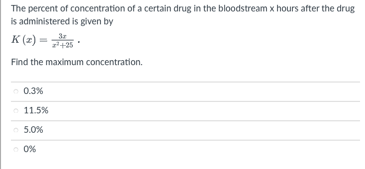 Solved The percent of concentration of a certain drug in the | Chegg.com