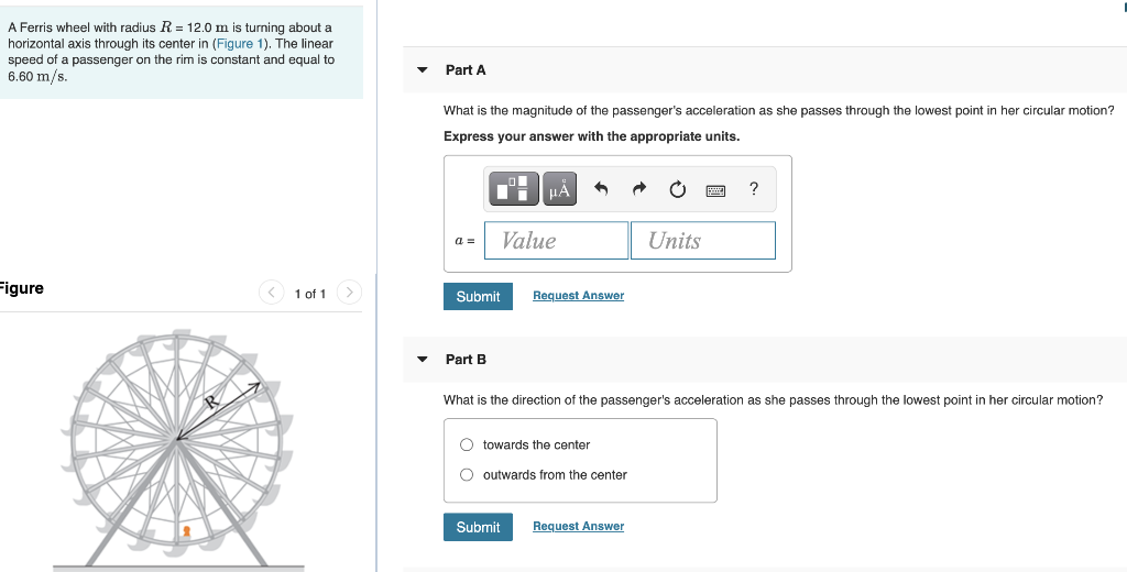 Solved A Ferris wheel with radius R = 12.0 m is turning | Chegg.com