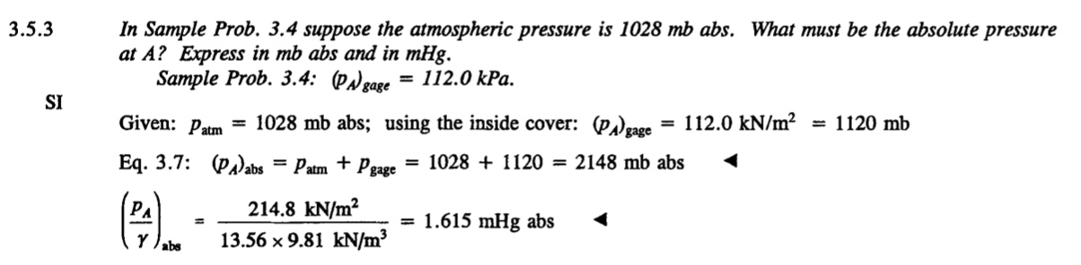 Solved In Sample Prob. 3.4 suppose the atmospheric pressure | Chegg.com