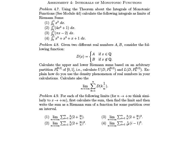 Solved Problem 4.7. Using the Theorem about the Integrals of | Chegg.com