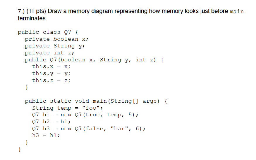 Solved 7.) (11 pts) Draw a memory diagram representing how | Chegg.com