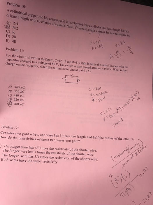 Solved Problem 10 A cylindrical copper rod has resistance