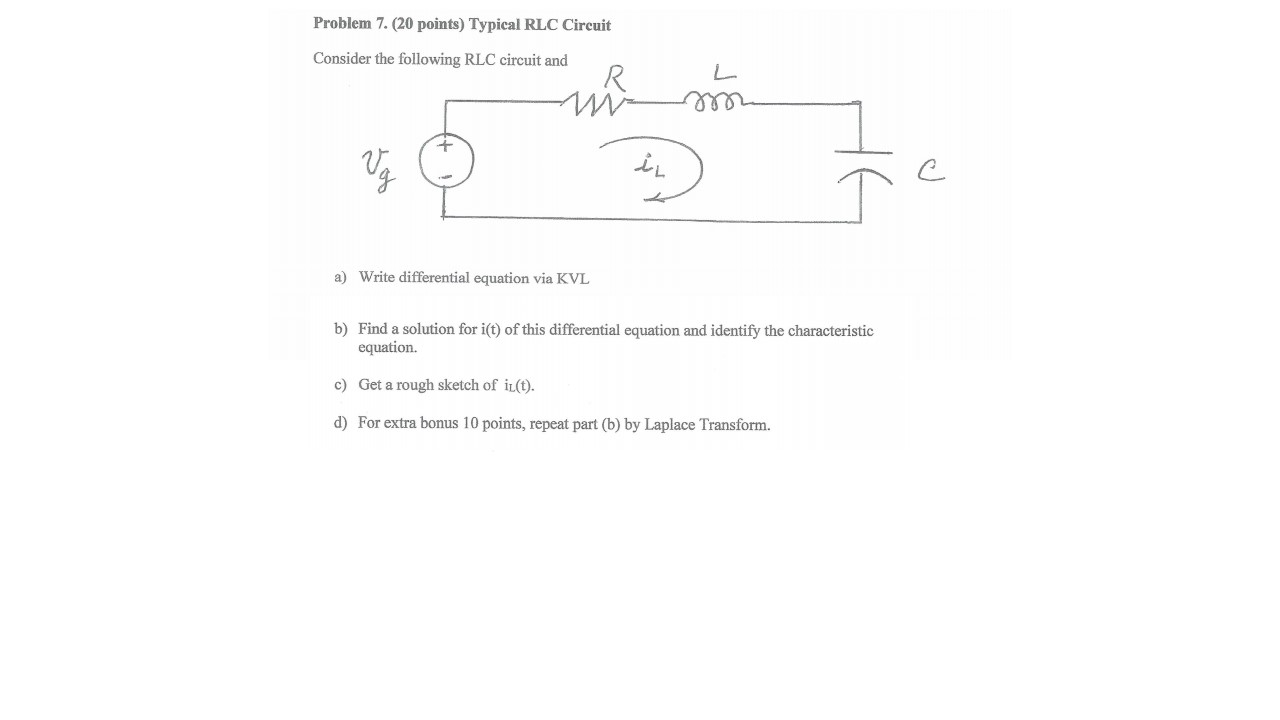 Solved Problem 7. (20 points) Typical RLC Circuit Consider | Chegg.com