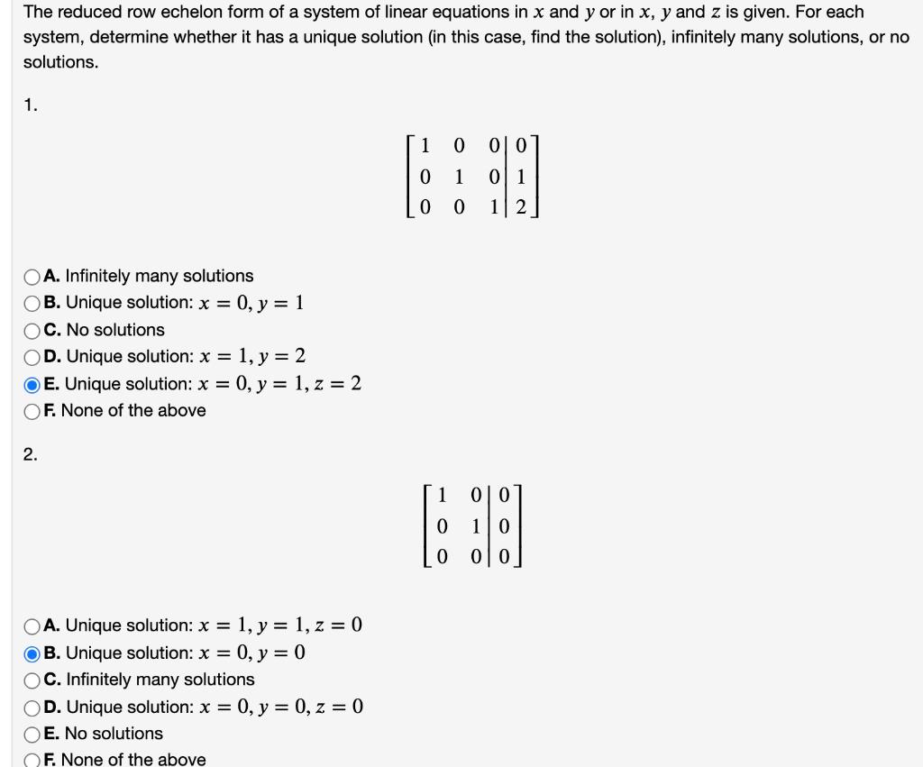 Solved The Reduced Row Echelon Form Of A System Of Linear | Chegg.com