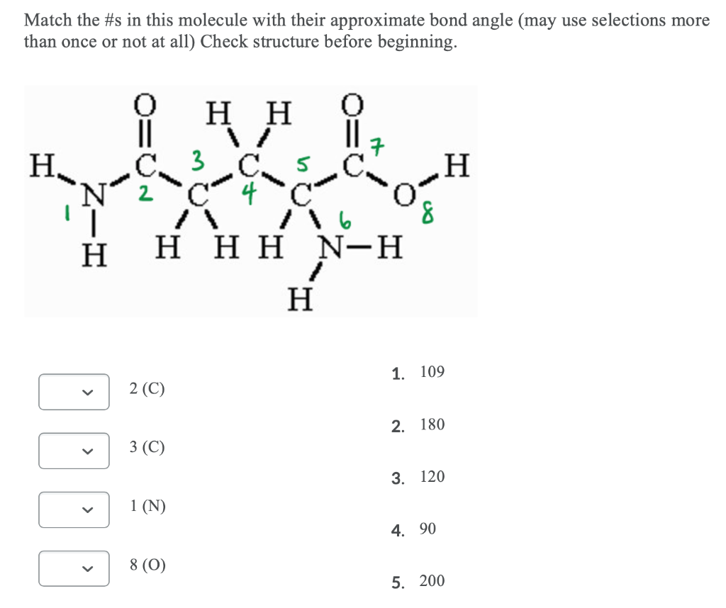 Solved Match The #s In This Molecule With Their Approximate | Chegg.com