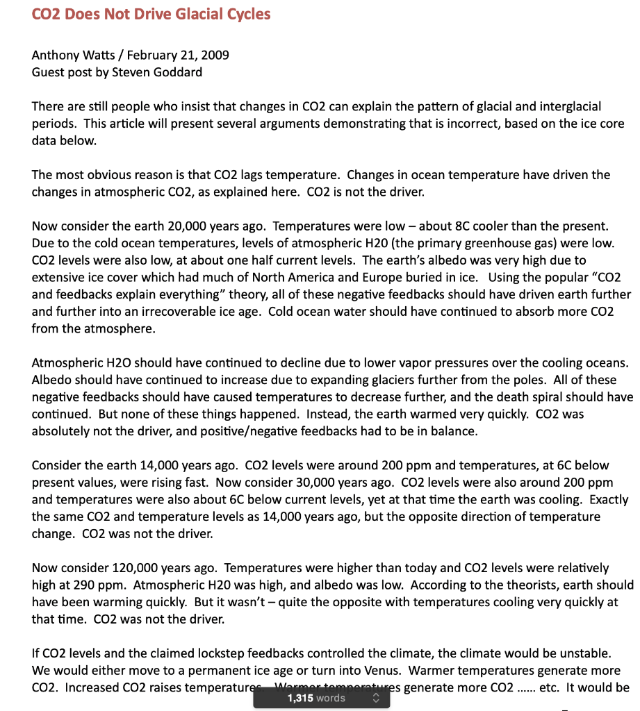 Solved CO2 Does Not Drive Glacial Cycles Anthony Watts / | Chegg.com