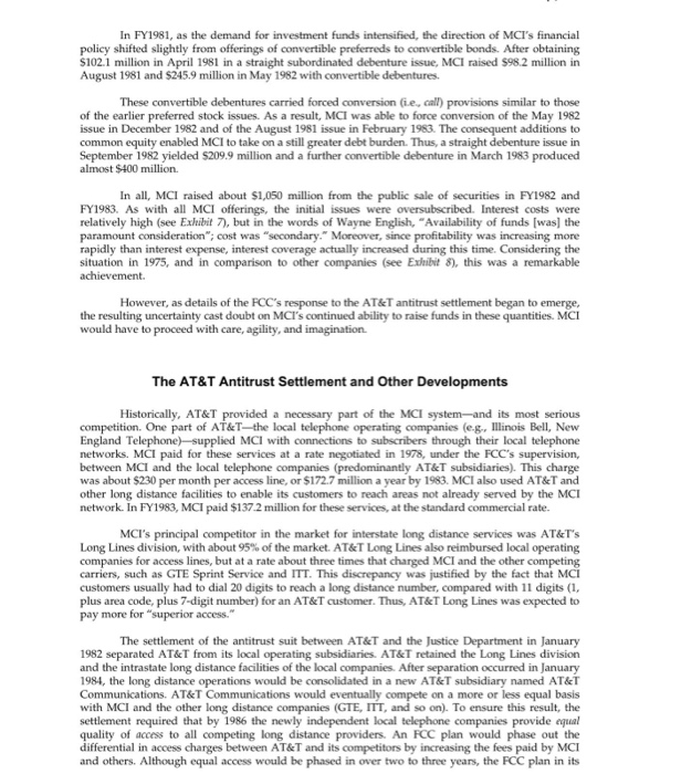 Solved MCI Communications Corp., 1983 In April 1983 Wayne | Chegg.com