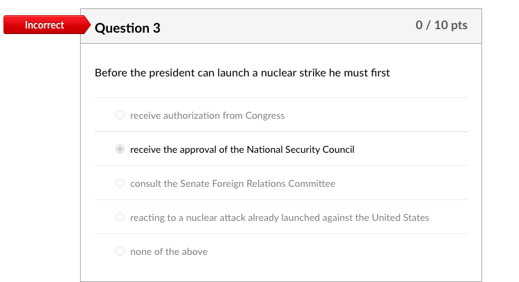 Solved Incorrect Question 1 0 / 10 pts According to John Yoo | Chegg.com