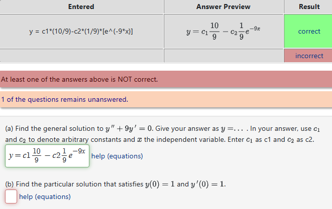 Solved (a) Find the general solution to y′′+9y′=0. Give your | Chegg.com