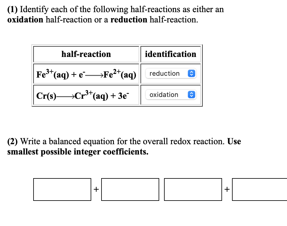 Solved 1 Identify Each Of The Following Half Reactions As 4432