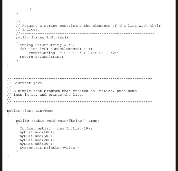Solved File IntList ava contains code for an integer list | Chegg.com