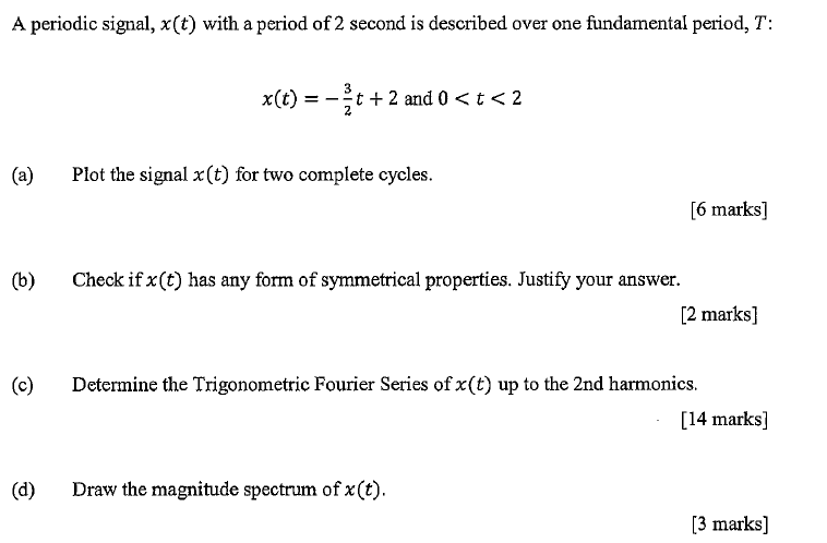 Solved A periodic signal, x(t) with a period of 2 second is | Chegg.com