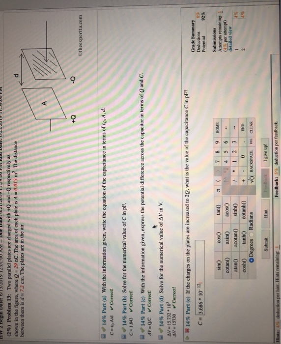Solved (2 %) Problem 13: Two parallel plates are charged | Chegg.com