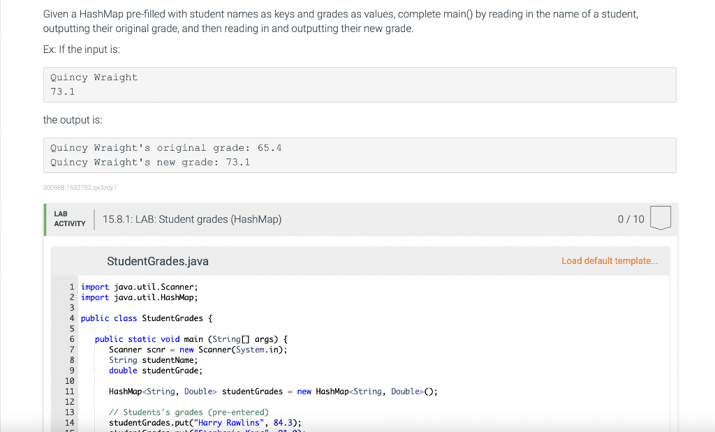 Given A HashMap Pre filled With Student Names As Keys Chegg
