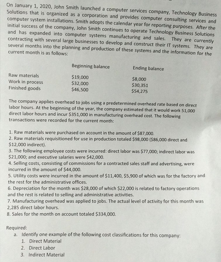 Solved On January 1, 2020, John Smith launched a computer | Chegg.com