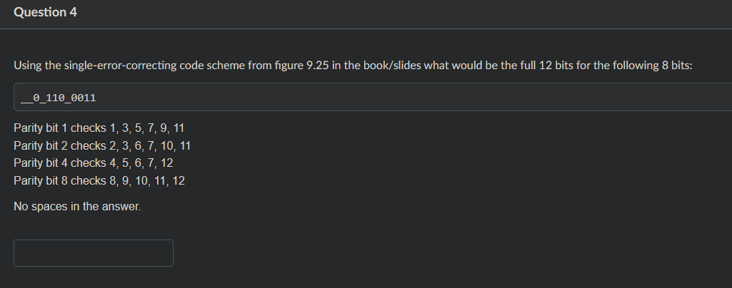 Solved Question 4 Using The Single-error-correcting Code | Chegg.com