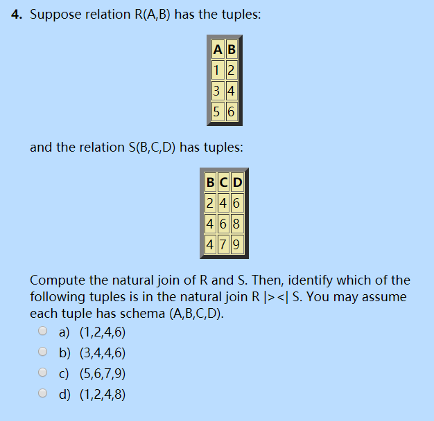 Solved 3. Suppose Relation R(A,B) Has The Tuples: AB 1 2 3 4 | Chegg ...