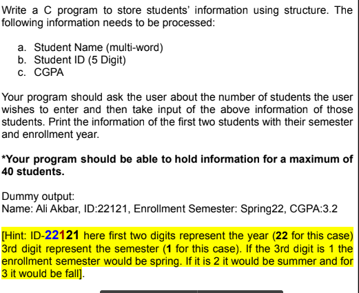 Solved Write a C program to store students' information | Chegg.com