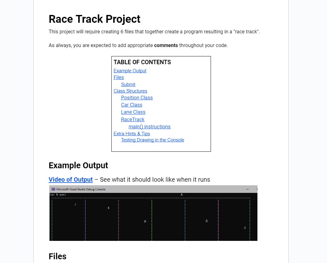 Race Track Project This project will require creating | Chegg.com