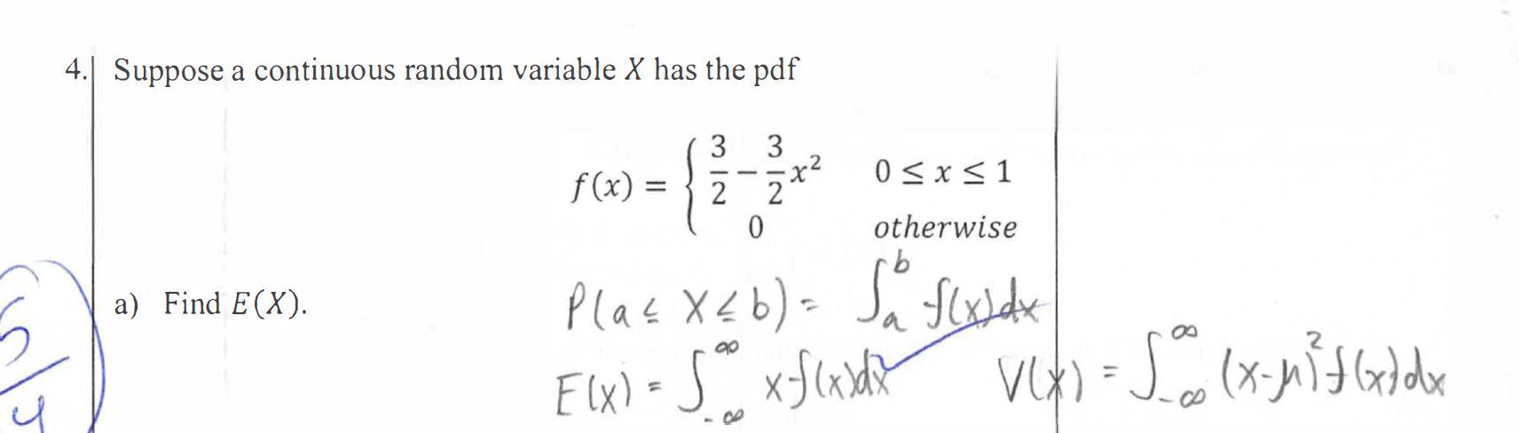 Solved 4. Suppose a continuous random variable X has the pdf | Chegg.com