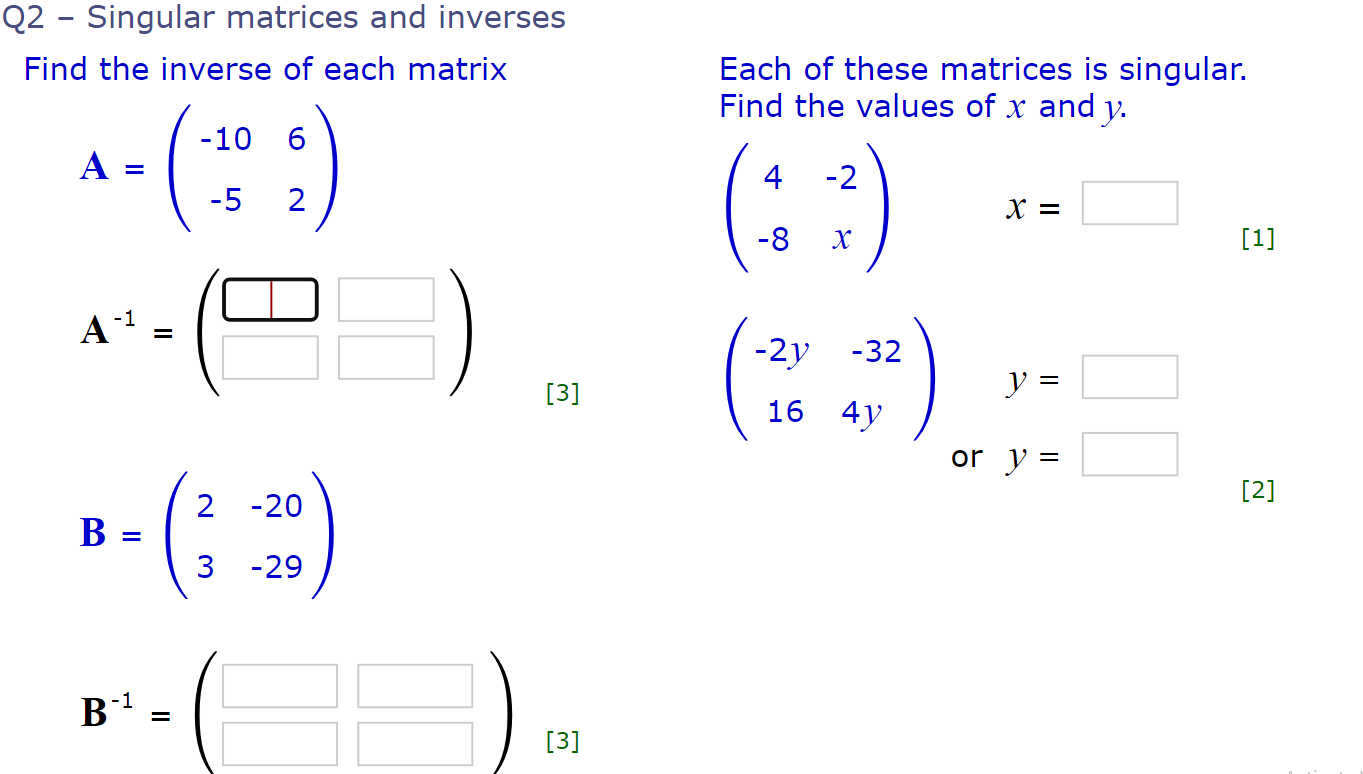 Solved Q2 - Singular Matrices And Inverses Find The Inverse | Chegg.com