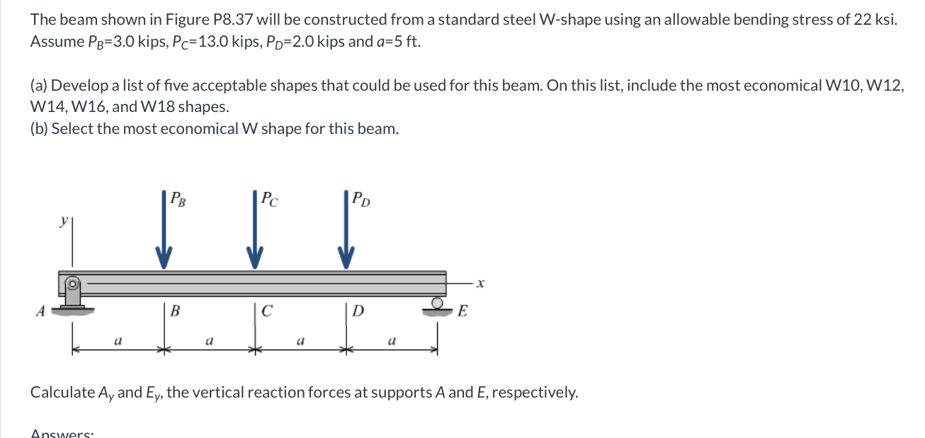 Solved The beam shown in Figure P8.37 will be constructed | Chegg.com