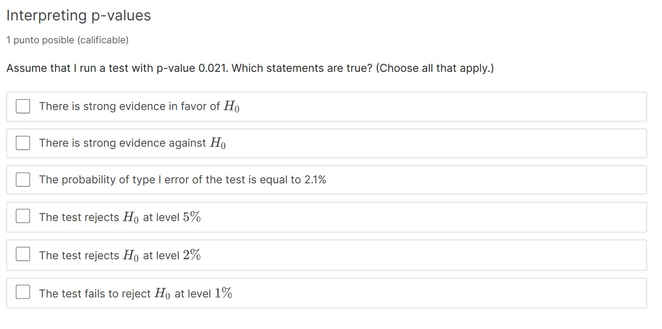 Solved Interpreting p-values 1 punto posible (calificable) | Chegg.com