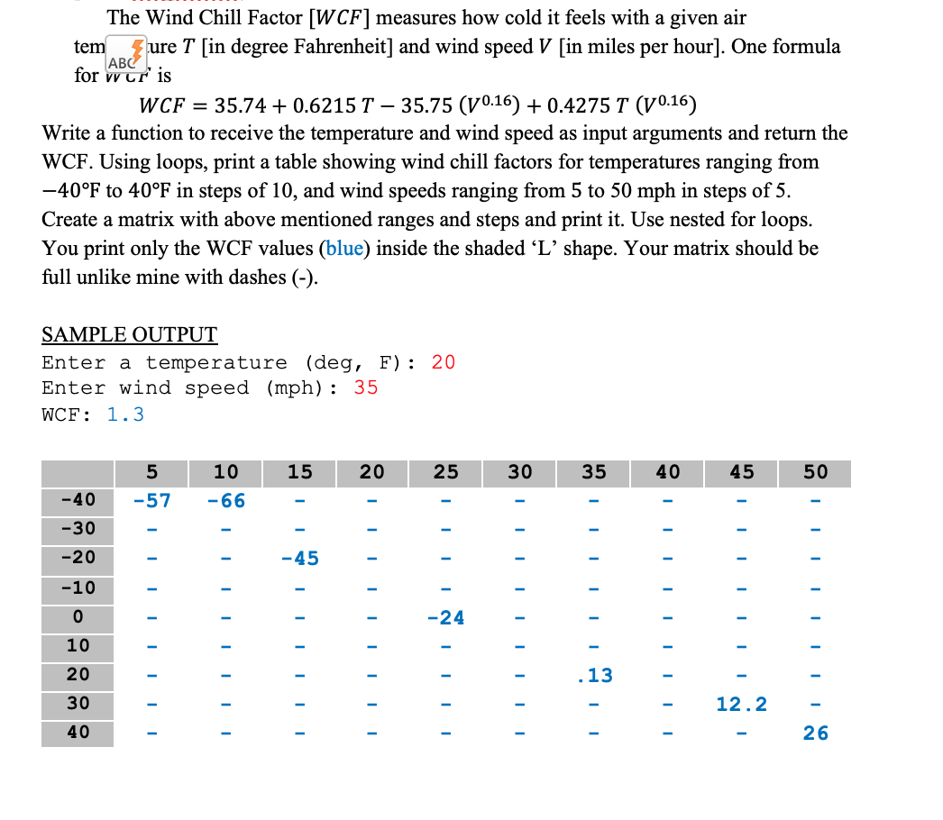 Solved The Wind Chill Factor (WCF] measures how cold it | Chegg.com